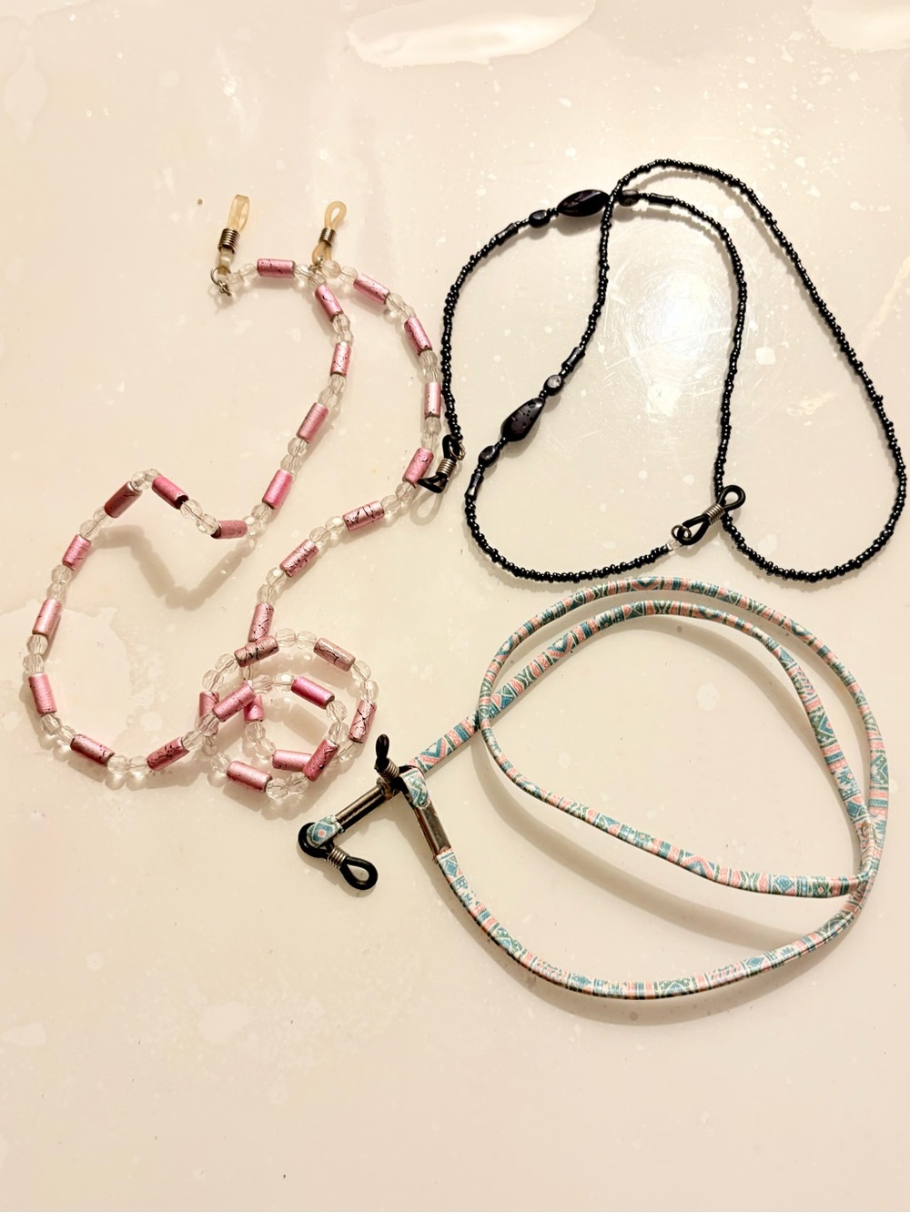 Women’s Pink Beaded and Black Eyewear Chains Set of 3